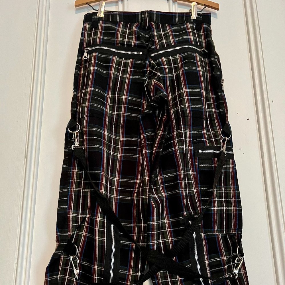 Morbid Threads Plaid Goth Punk Pants YK2 With Braces & Zippers Pockets / NEW!